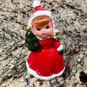 Vintage Ardco Japan Girl with Christmas Tree Figurine With Red Hair 4.25"